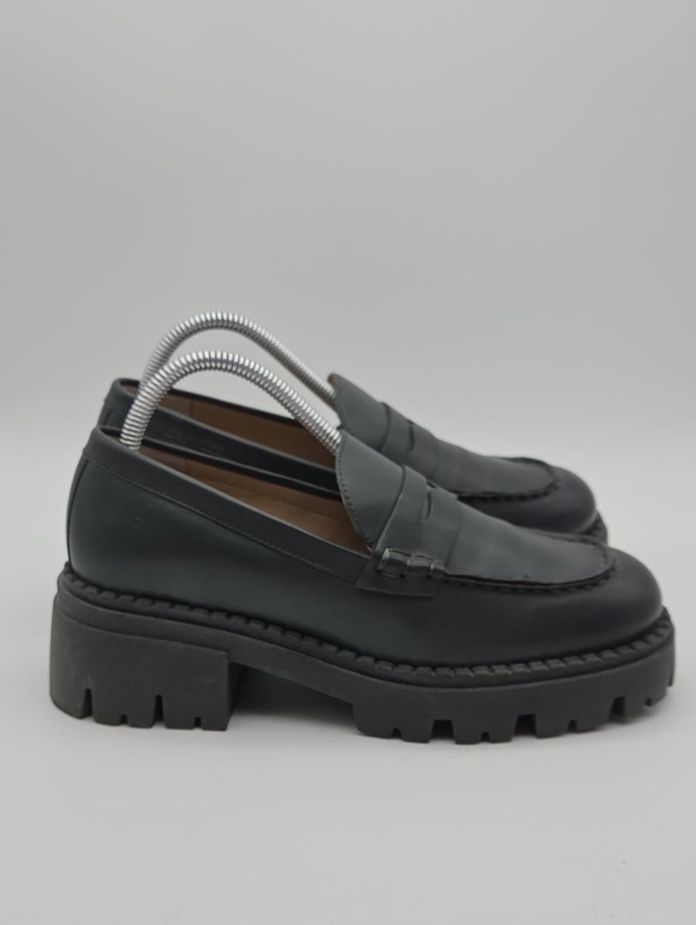 Free People Lyra Lug Sole Platform Leather Loafers Dark Green Size 7.5 - Picture 4 of 10